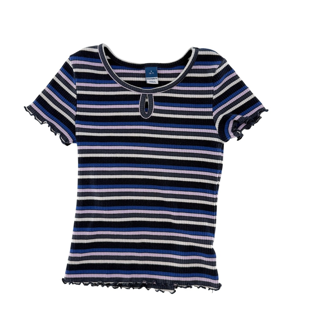 Old Navy‎ Girls' Striped Ribbed Keyhole Top - Black Blue Purple - Size S (6-7)